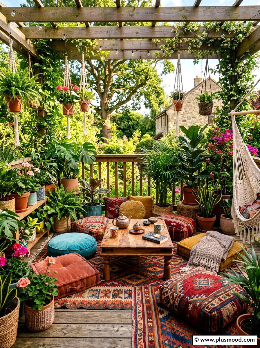 Bohemian Style Deck - 25 summer small deck ideas for summer