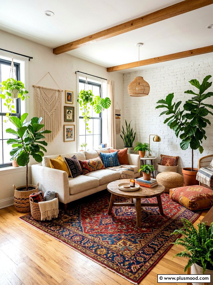 Bohemian Style Living Room - 25 summer room decor ideas