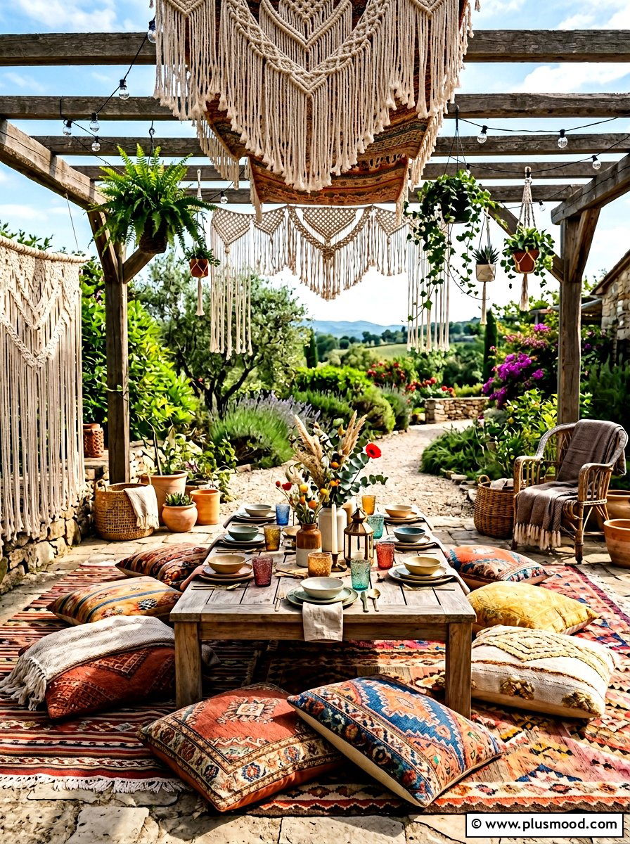 Bohemian Style Outdoor Dining - 25 small backyard ideas with dining area