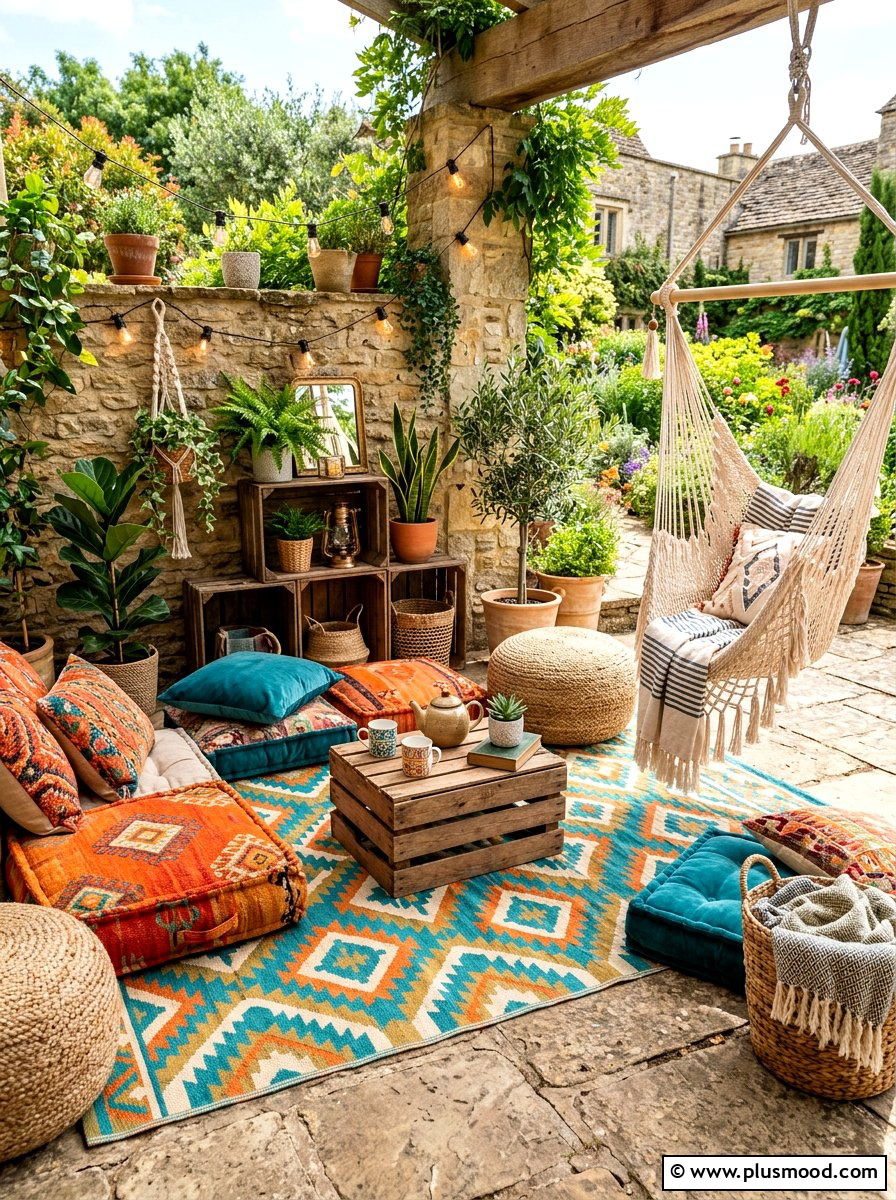 Bohemian Style Seating - 25 summer uncovered patio ideas