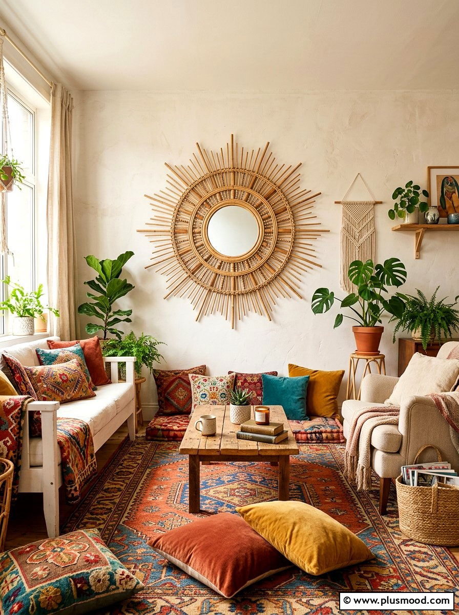 Bohemian Sunburst Mirror - 25 summer wall art ideas for living room