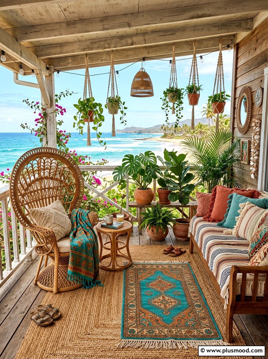 Bohemian rattan coastal porch - 25 summer coastal porch ideas