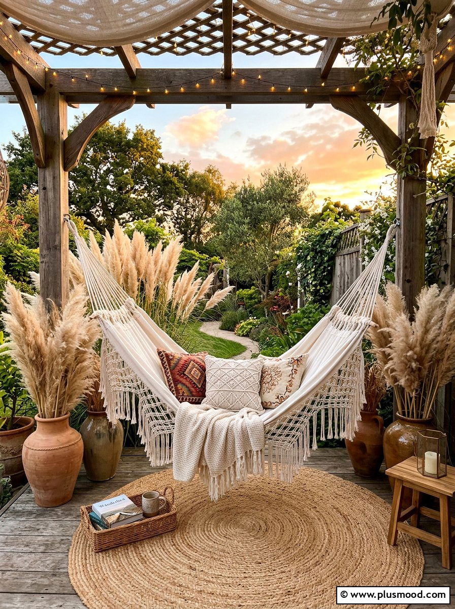 Boho Backyard Hammock Corner - 25 small backyard ideas with hammock