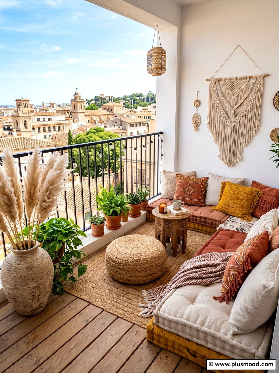 Boho Balcony Lounge With Floor Cushions - 25 summer balcony lounge ideas