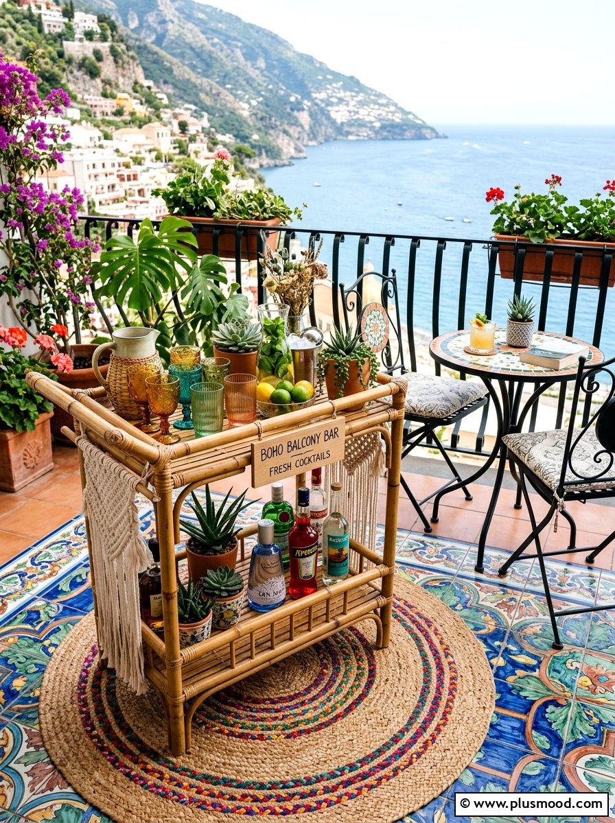 Boho Bamboo Drink Cart - 25 summer patio bar cart ideas