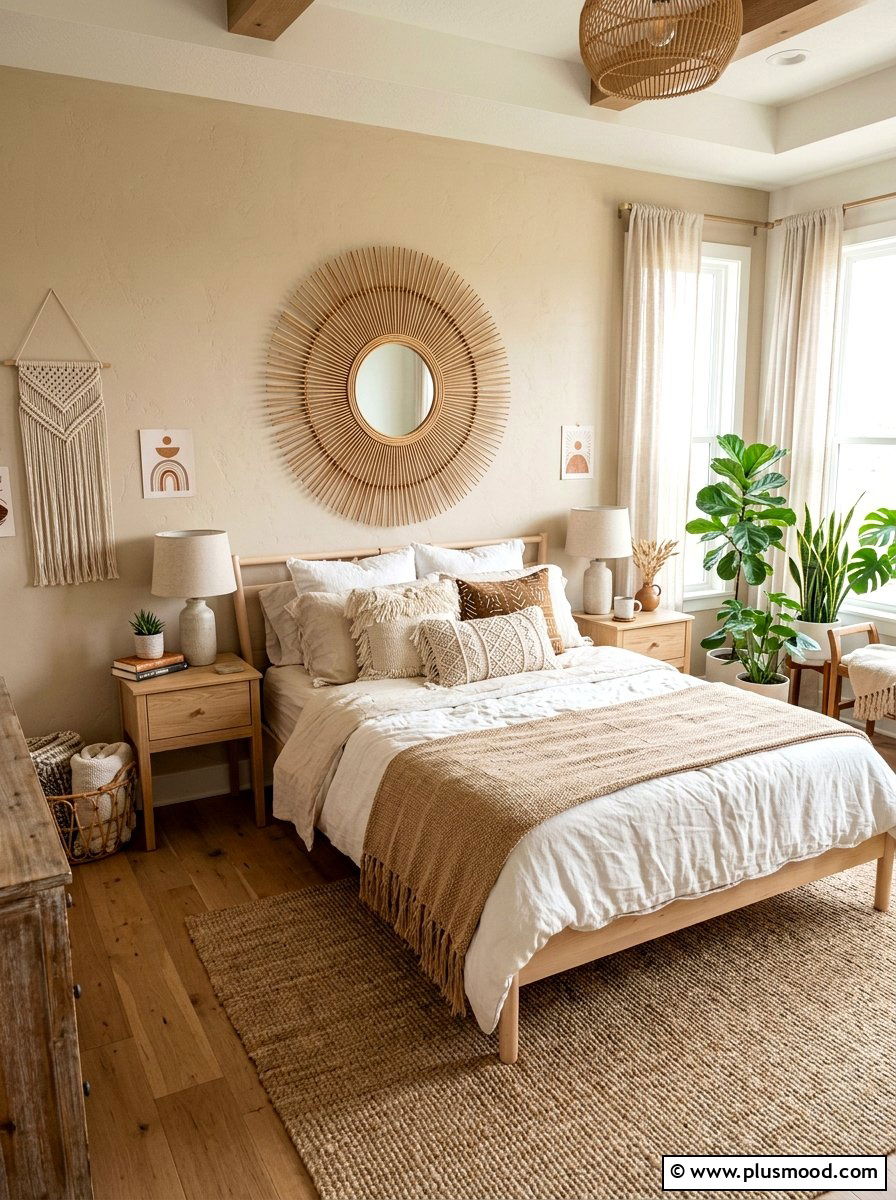 Boho Bedroom Rattan Mirror 1 - 25 summer wall decor ideas