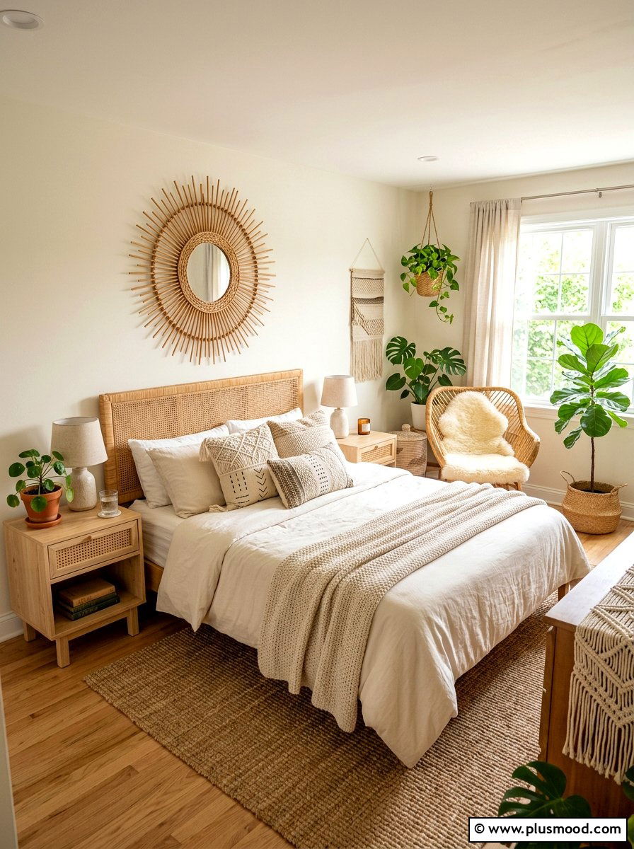 Boho Bedroom Rattan Mirror - 25 summer wall decor ideas