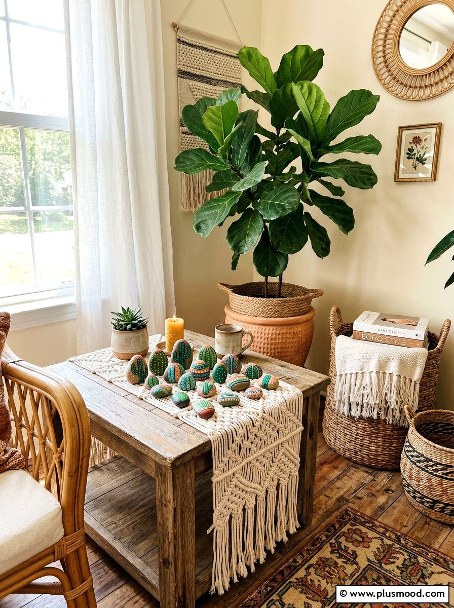 Boho Cactus Art - 25 painted rock ideas with cactus design