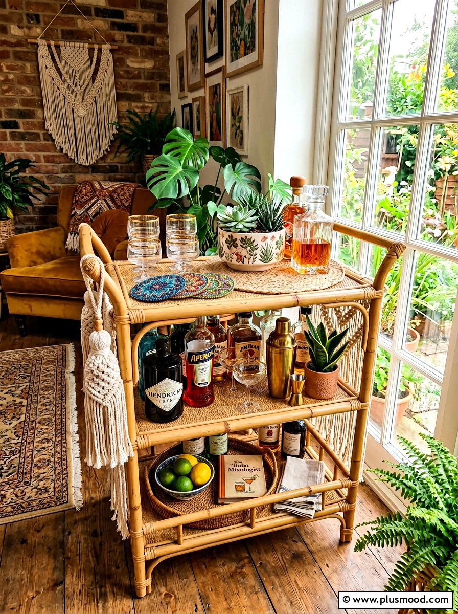Boho Chic Bar Cart - 25 summer bar cart styling ideas for summer