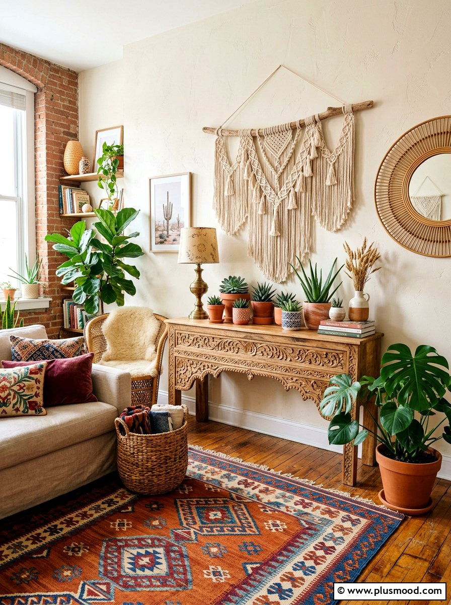 Boho Console Table - 25 summer console table ideas for living room