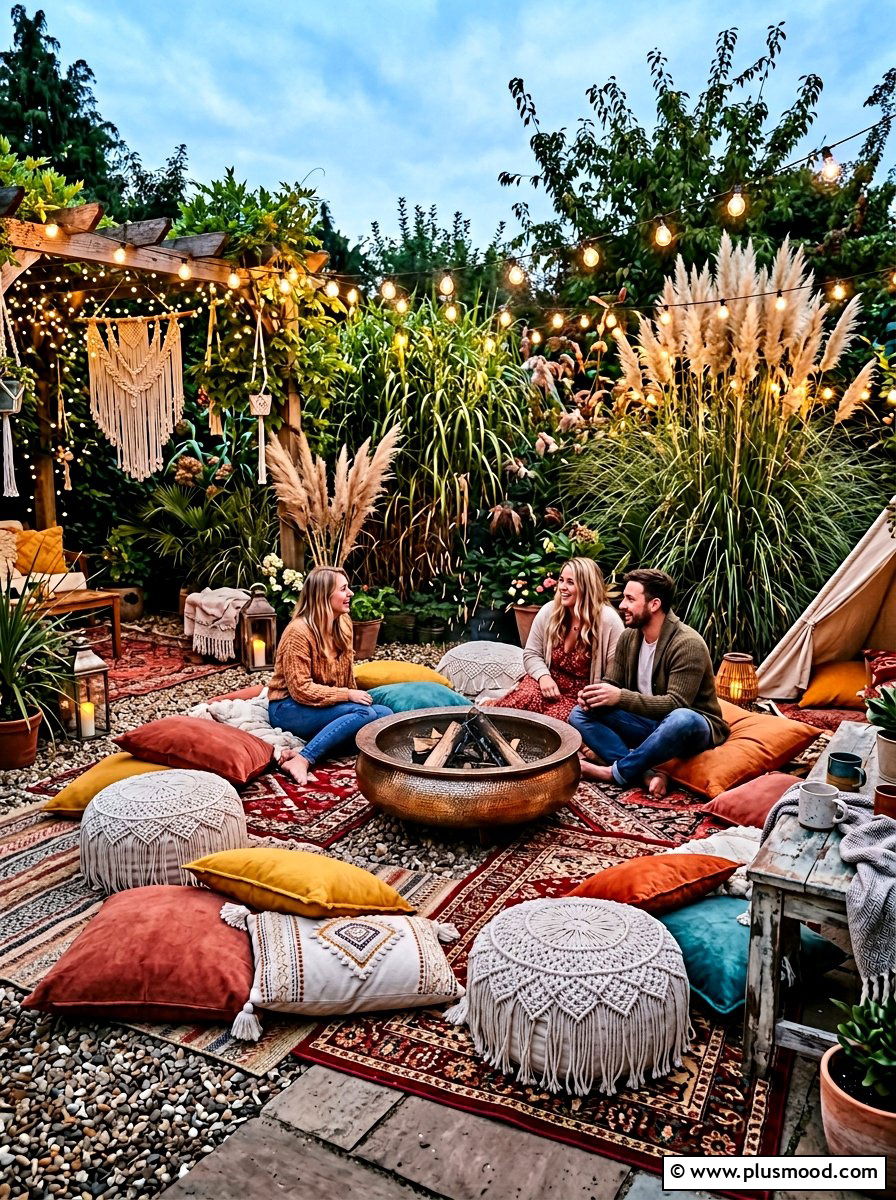 Boho Fire Pit Seating - 25 summer backyard fire pit ideas