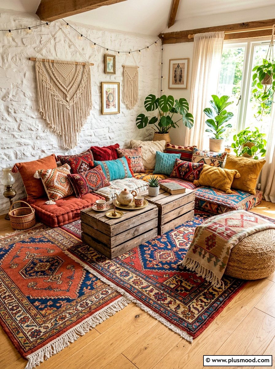Boho Floor Lounge - 25 summer backyard movie night ideas