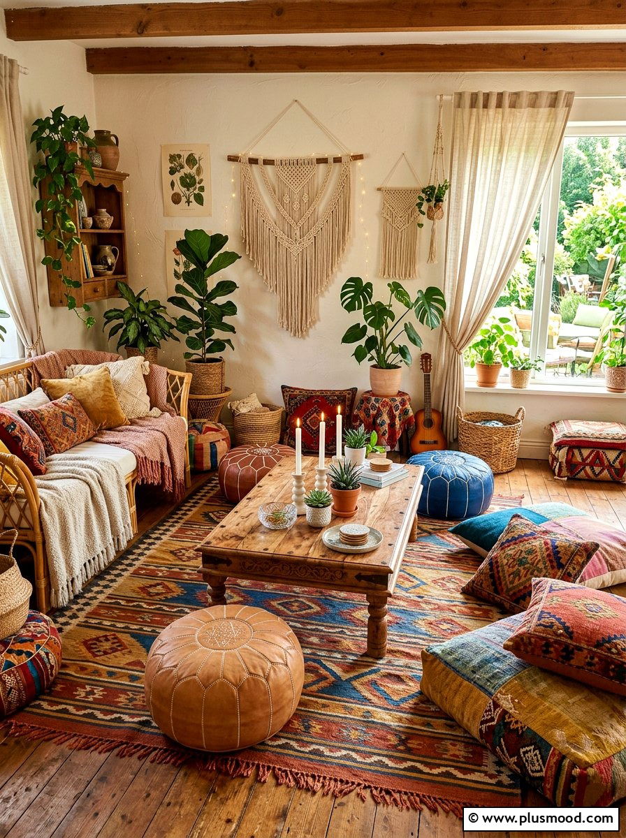 Boho Floor Seating - 25 summer entertaining living room ideas