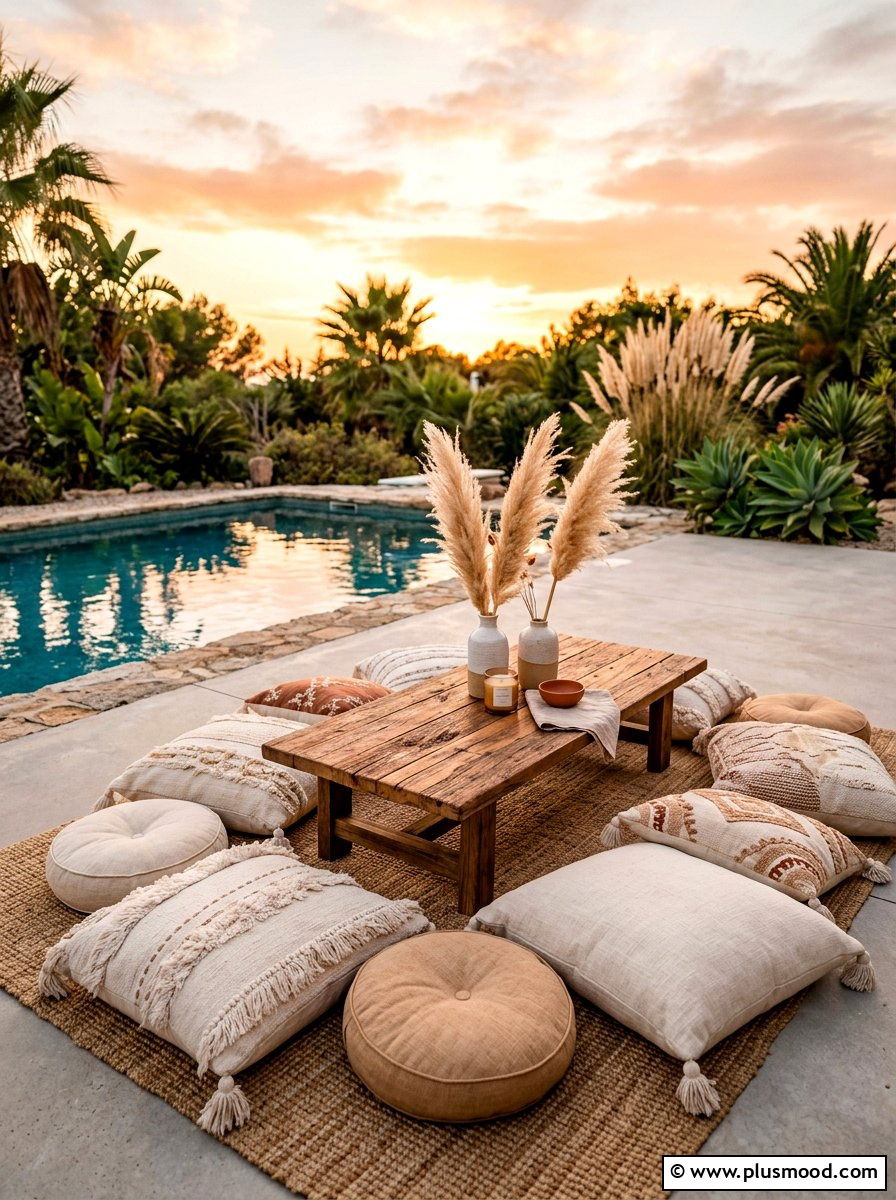 Boho Floor Seating - 25 summer poolside dining ideas