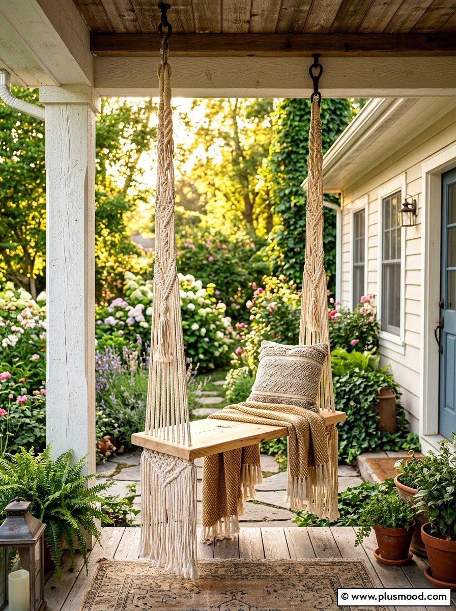 Boho Fringe Rope Swing - 25 summer backyard swing ideas