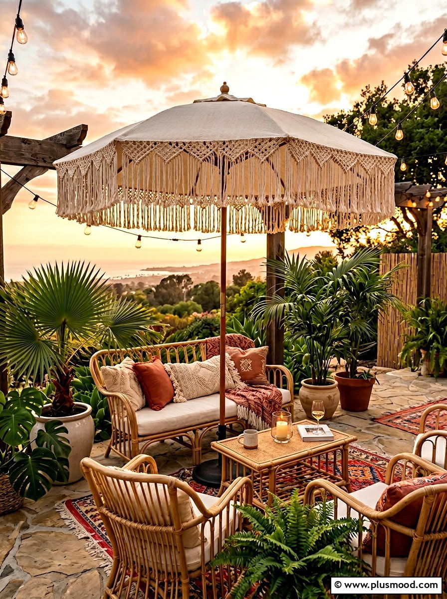 Boho Fringe Umbrella - 25 summer poolside umbrella ideas