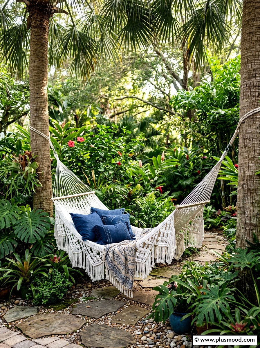 Boho Garden Hammock - 25 summer island style backyard ideas