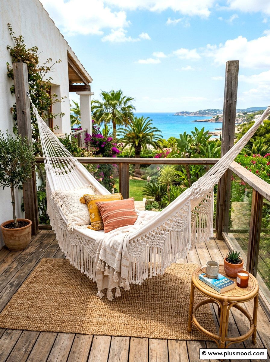 Boho Hammock Balcony Reading Setup - 25 summer balcony reading corner ideas