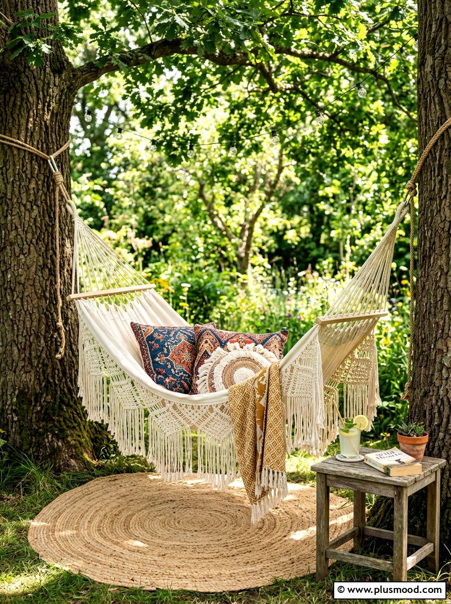 Boho Hammock Nook - 25 summer backyard cozy corner ideas