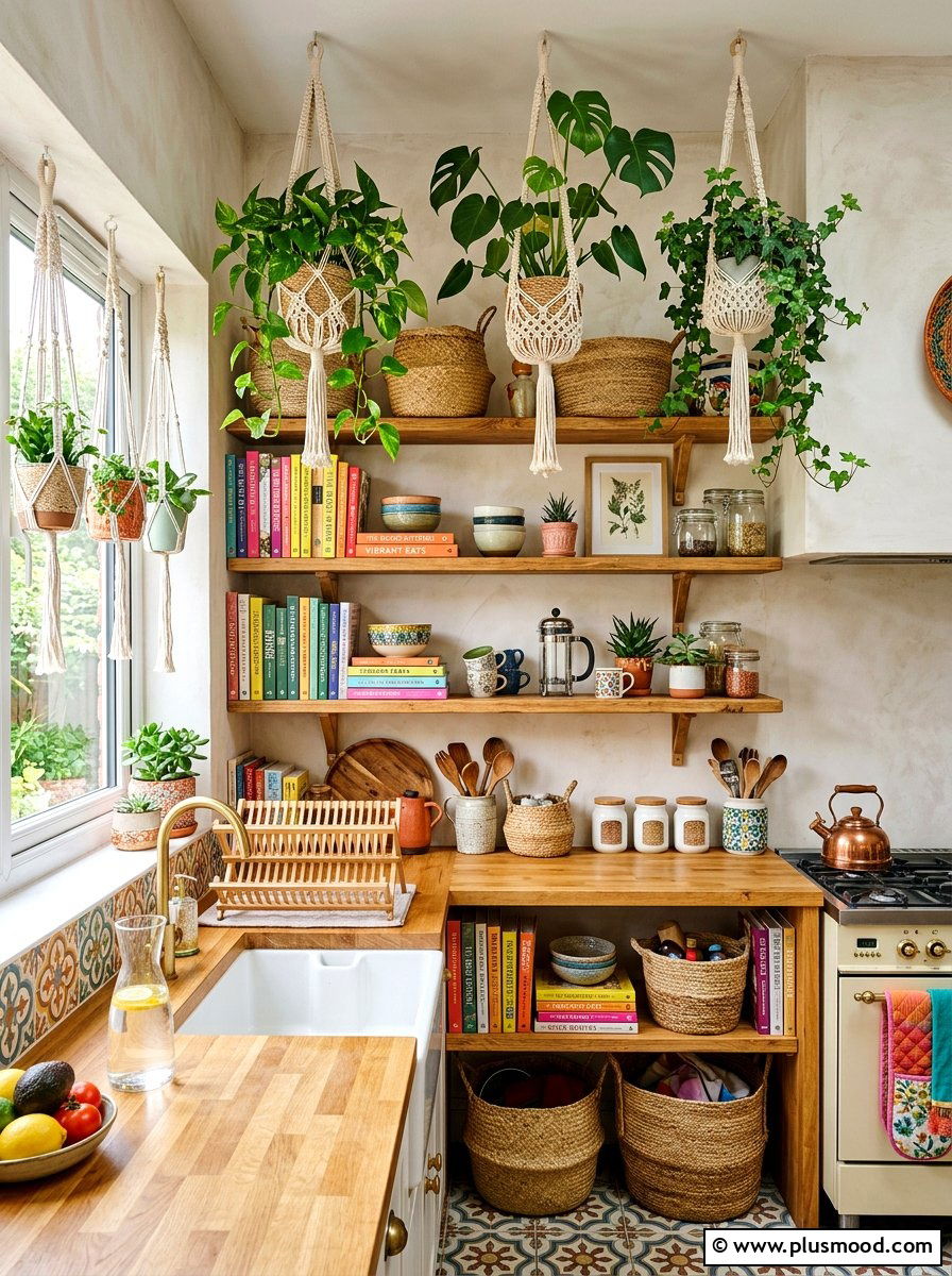 Boho Kitchen Shelving With Plants - 25 summer open shelf summer kitchen ideas