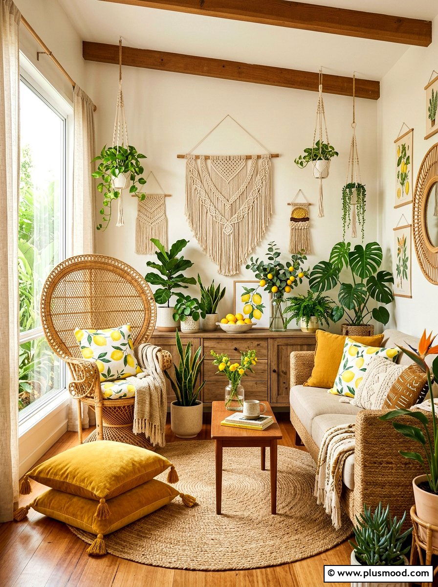 Boho Lemon Living Room - 25 summer lemon decor ideas for living room