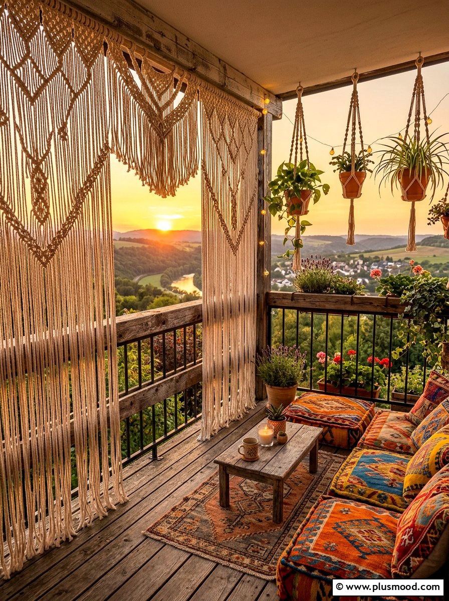 Boho Macrame Balcony Curtains - 25 summer balcony curtain ideas