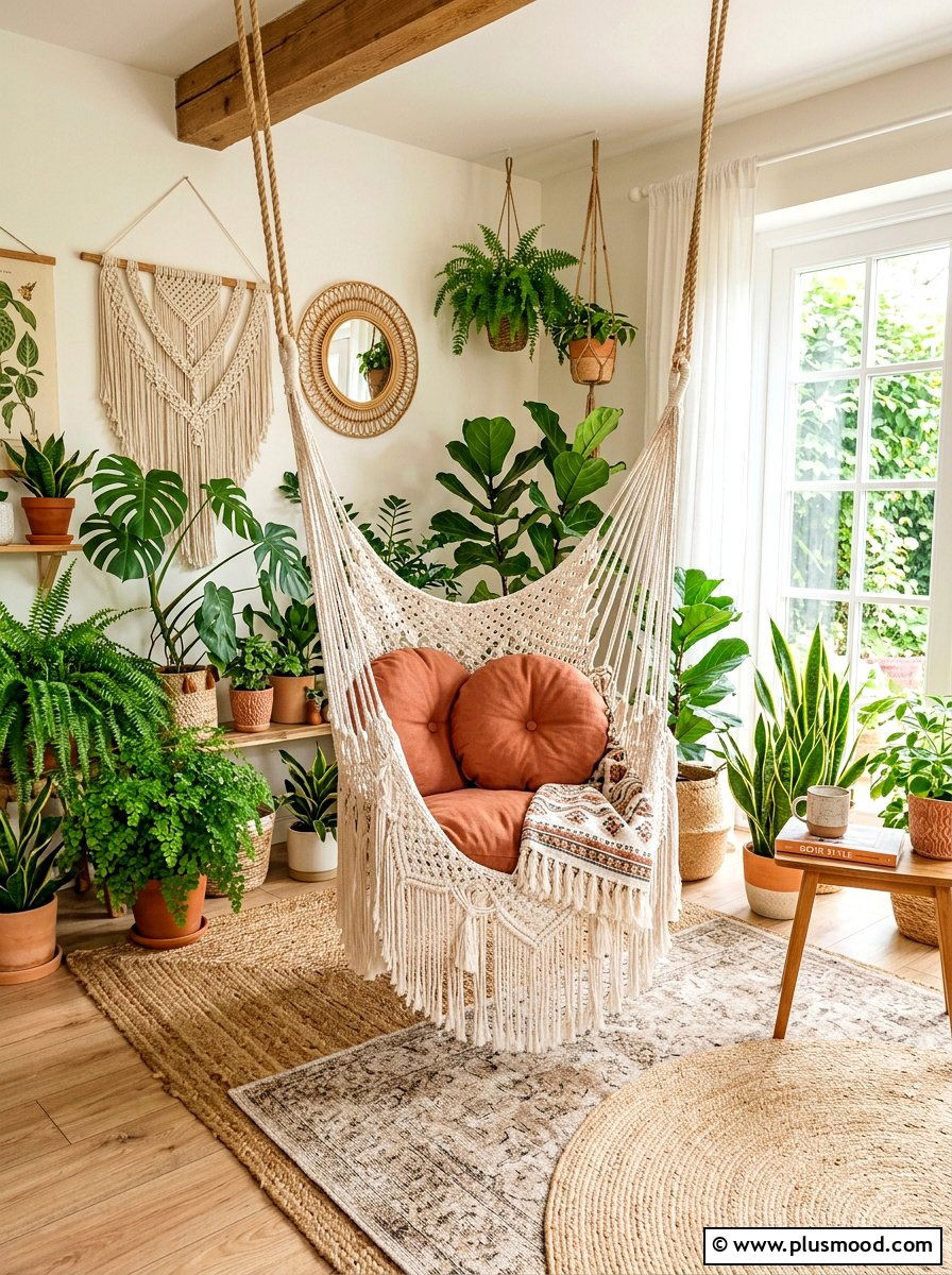 Boho Macrame Hanging Chair - 25 summer front porch swing ideas