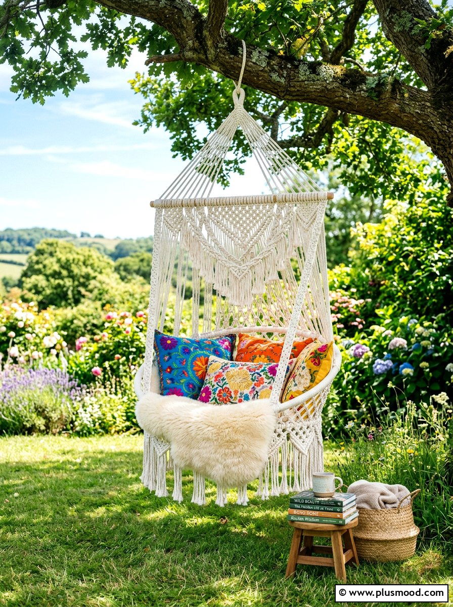 Boho Macrame Swing - 25 summer backyard reading nook ideas