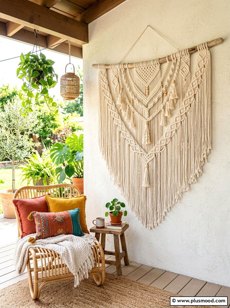 Boho Macrame Wall Hanging - 25 summer patio wall decor ideas