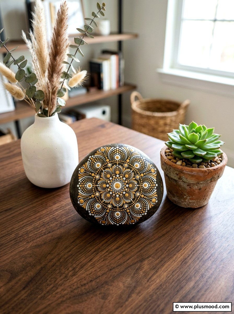 Boho Mandala Rock - 25 painted rock ideas with boho style