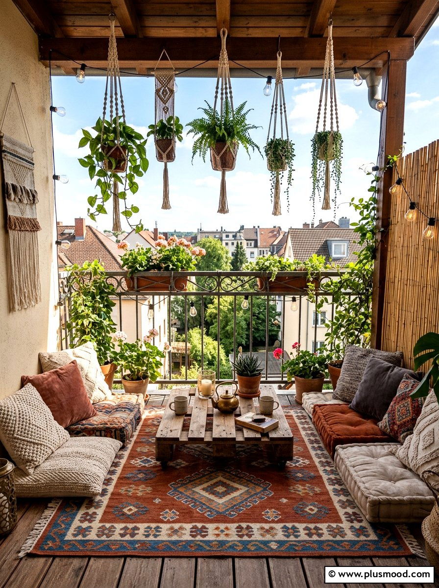 Boho Outdoor Rug - 25 summer balcony rug ideas