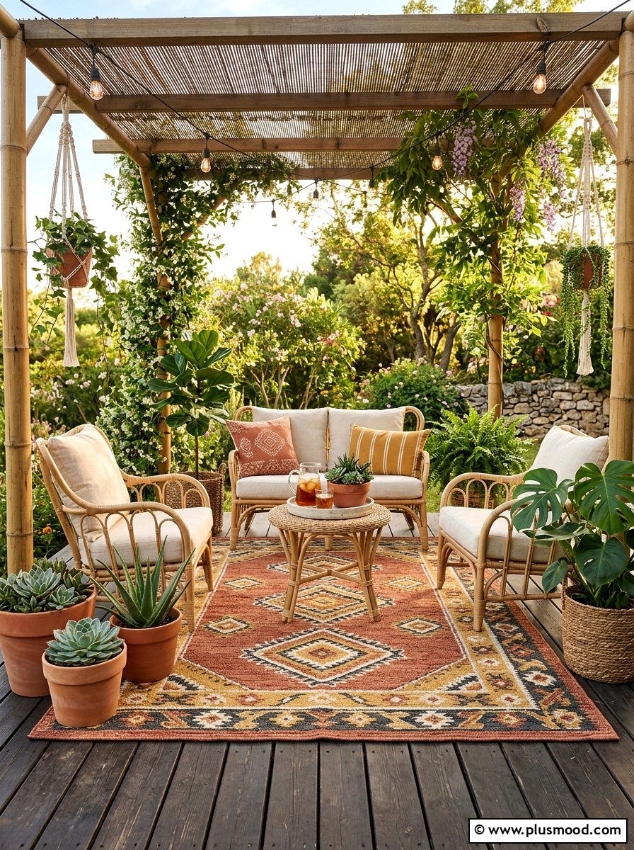 Boho Outdoor Rug - 25 summer colorful front porch ideas