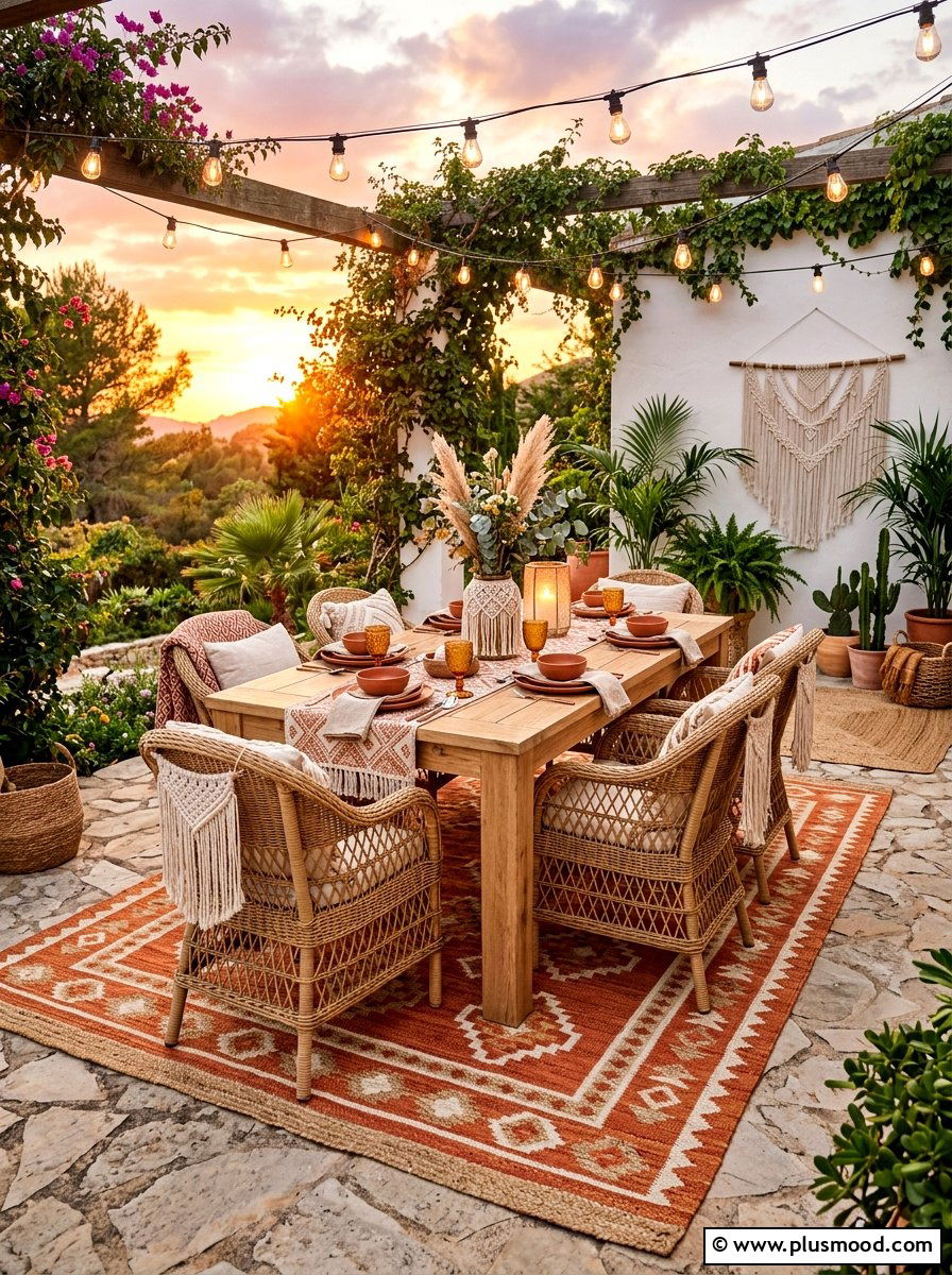 Boho Outdoor Rug - 25 summer patio dining decor ideas