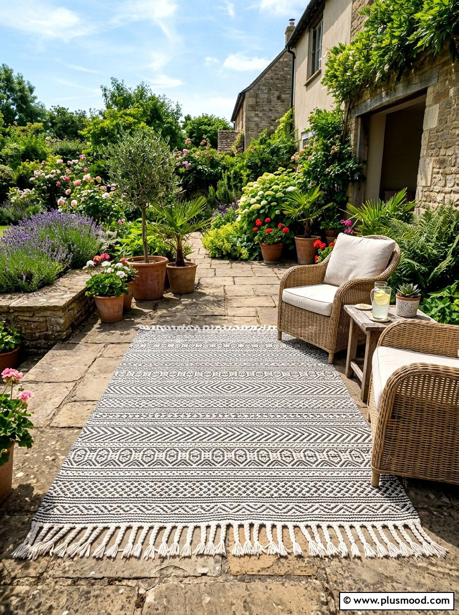 Boho Outdoor Rug - 25 budget summer patio decor ideas