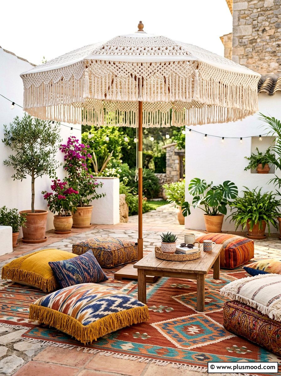 Boho Patio Umbrella - 25 summer patio umbrella ideas