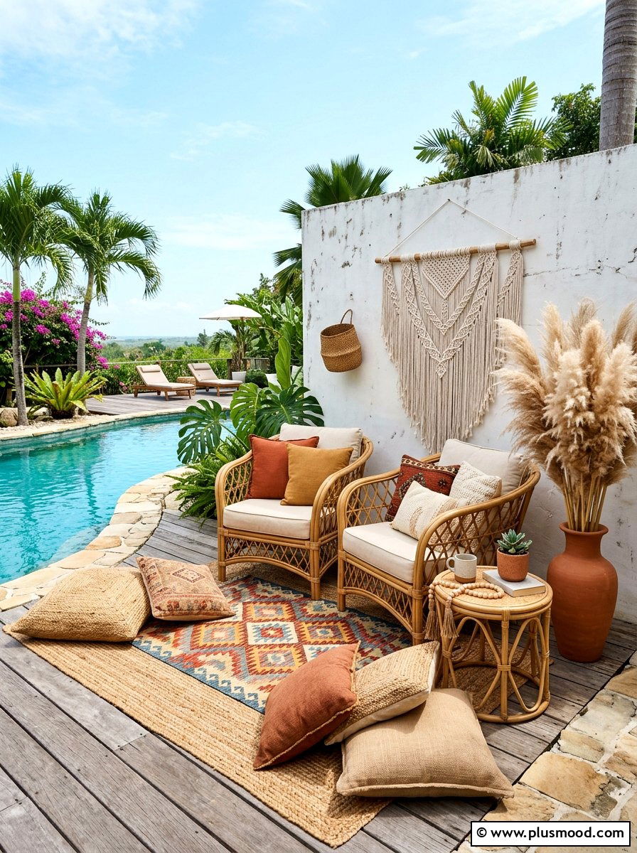 Boho Pool Seating - 25 summer pool lounge area ideas