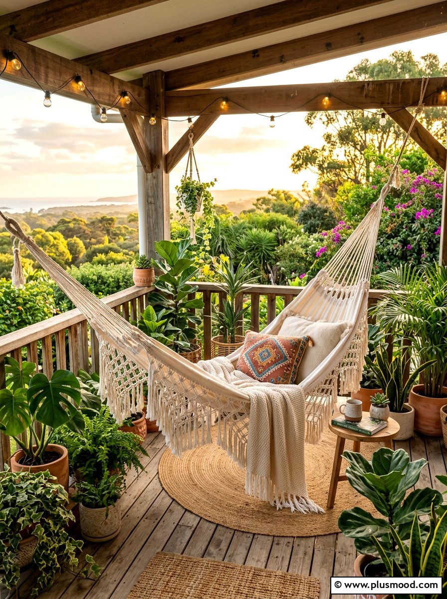 Boho Porch Hammock - 25 summer front porch curb appeal ideas