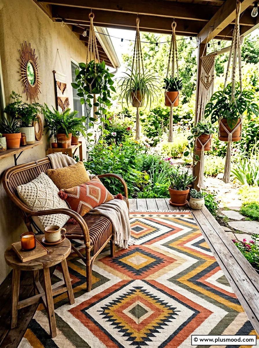 Boho Porch Rug - 25 summer front porch decor ideas