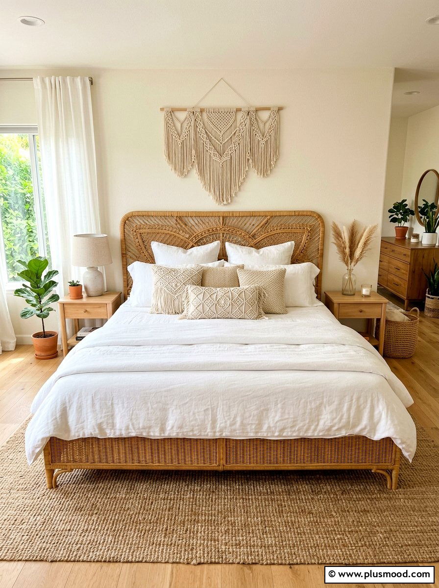 Boho Rattan Bed - 25 summer bed styling ideas