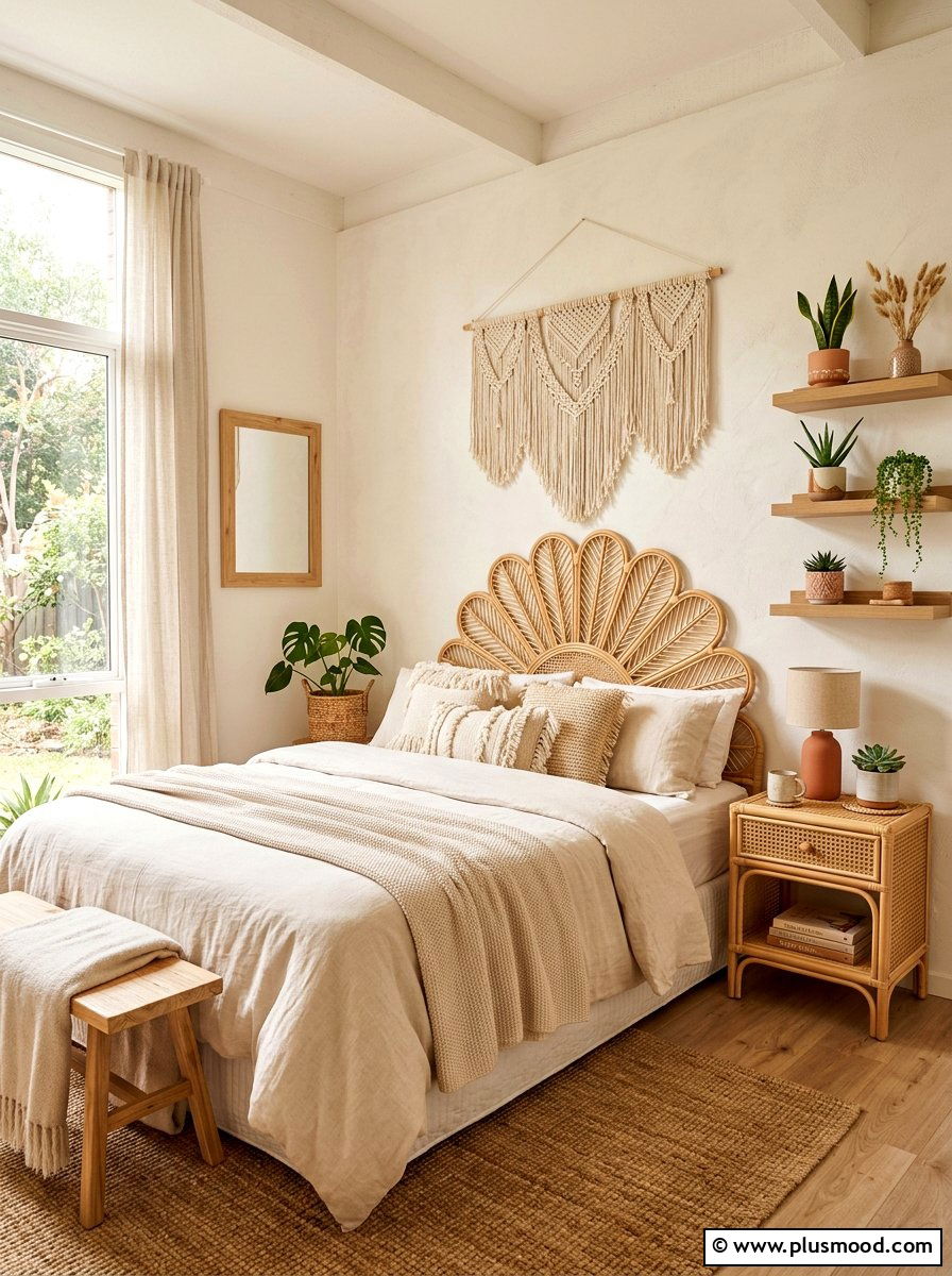 Boho Rattan Bedroom - 25 small summer bedroom ideas