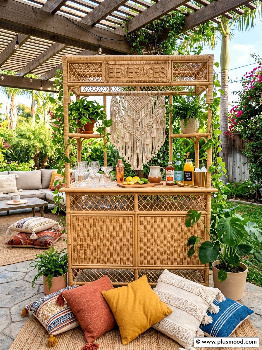 Boho Rattan Beverage Center