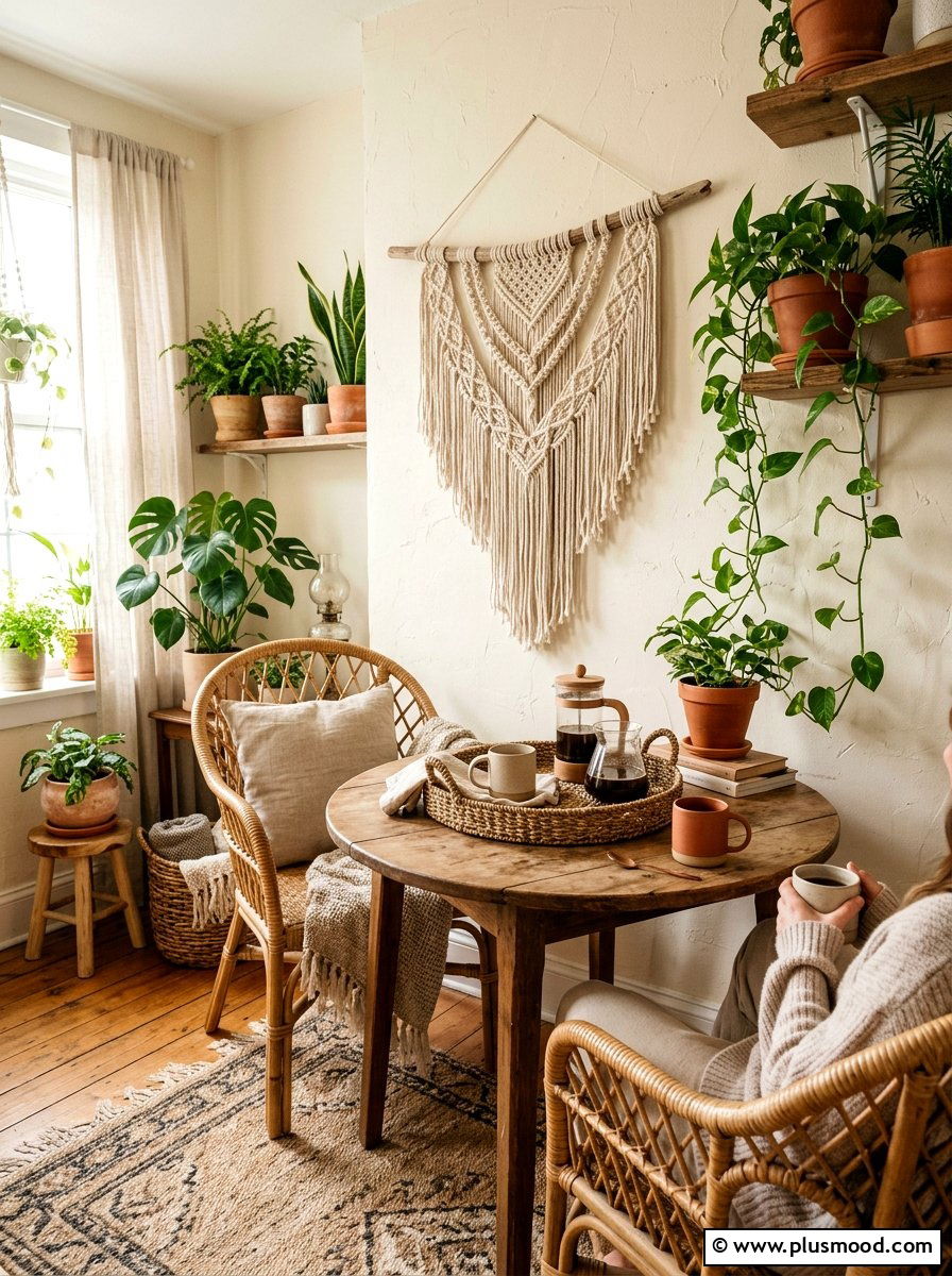 Boho Rattan Coffee Corner - 25 summer coffee bar decor ideas