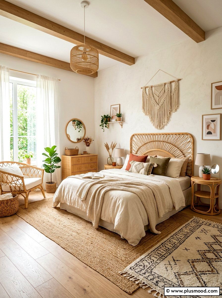 Boho Rattan Furniture - 25 simple summer bedroom ideas