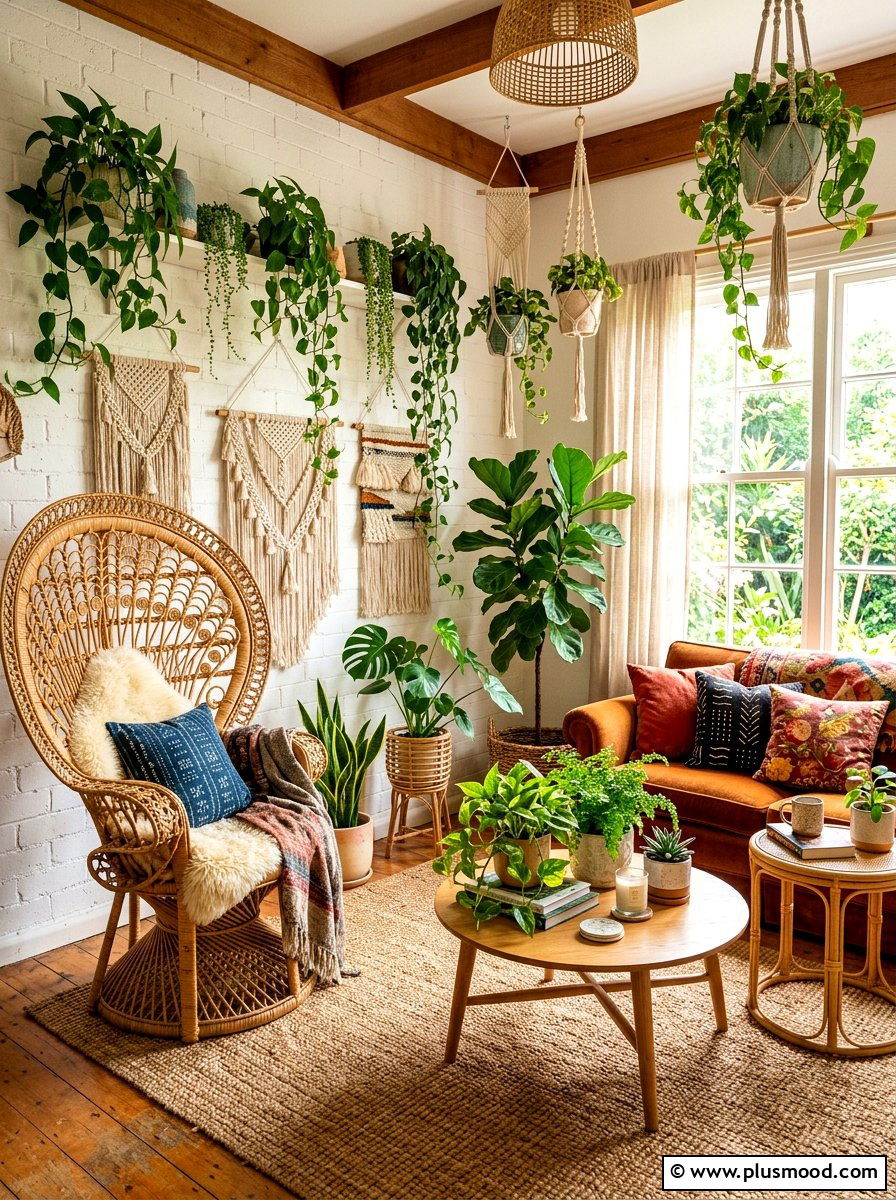 Boho Rattan Living Room - 25 summer living room decor ideas