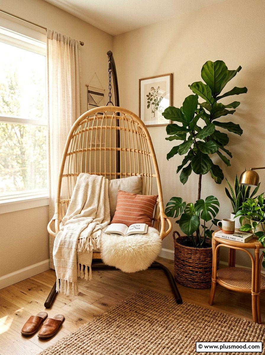 Boho Rattan Reading Nook - 25 summer decorating ideas for small homes
