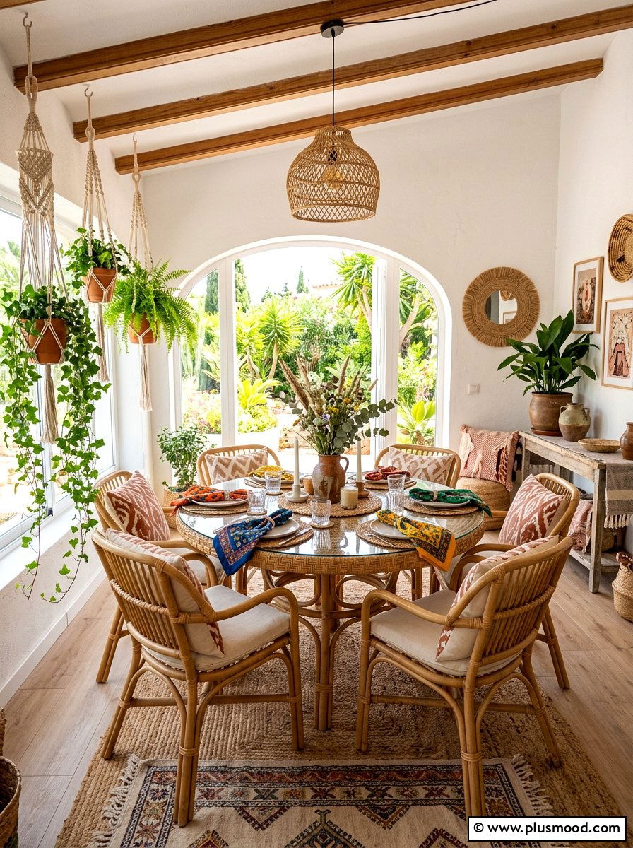Boho Rattan Summer Dining Room - 25 summer dining room decor ideas