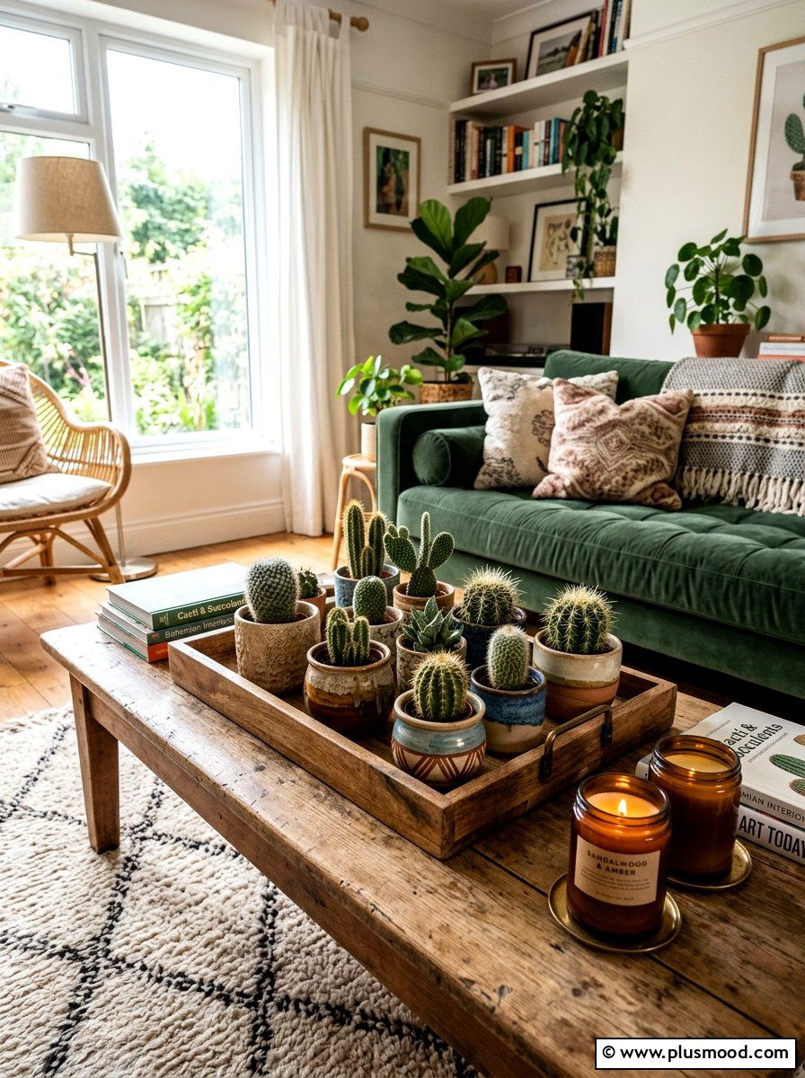 Boho Style Cactus Tray - 25 summer cactus planter ideas