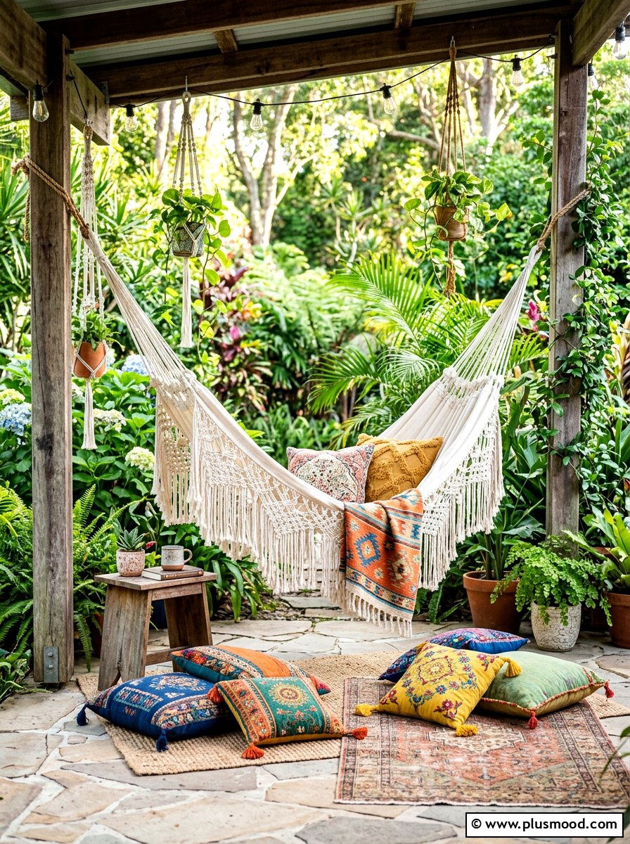 Boho Style Hammock - 25 cheap summer porch ideas