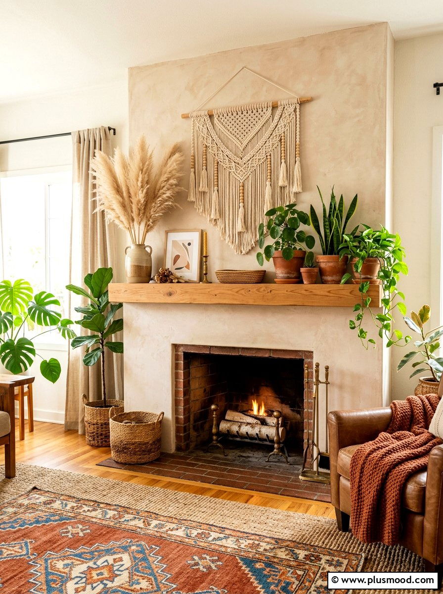 Boho Style Mantel Display - 25 summer mantel decor ideas
