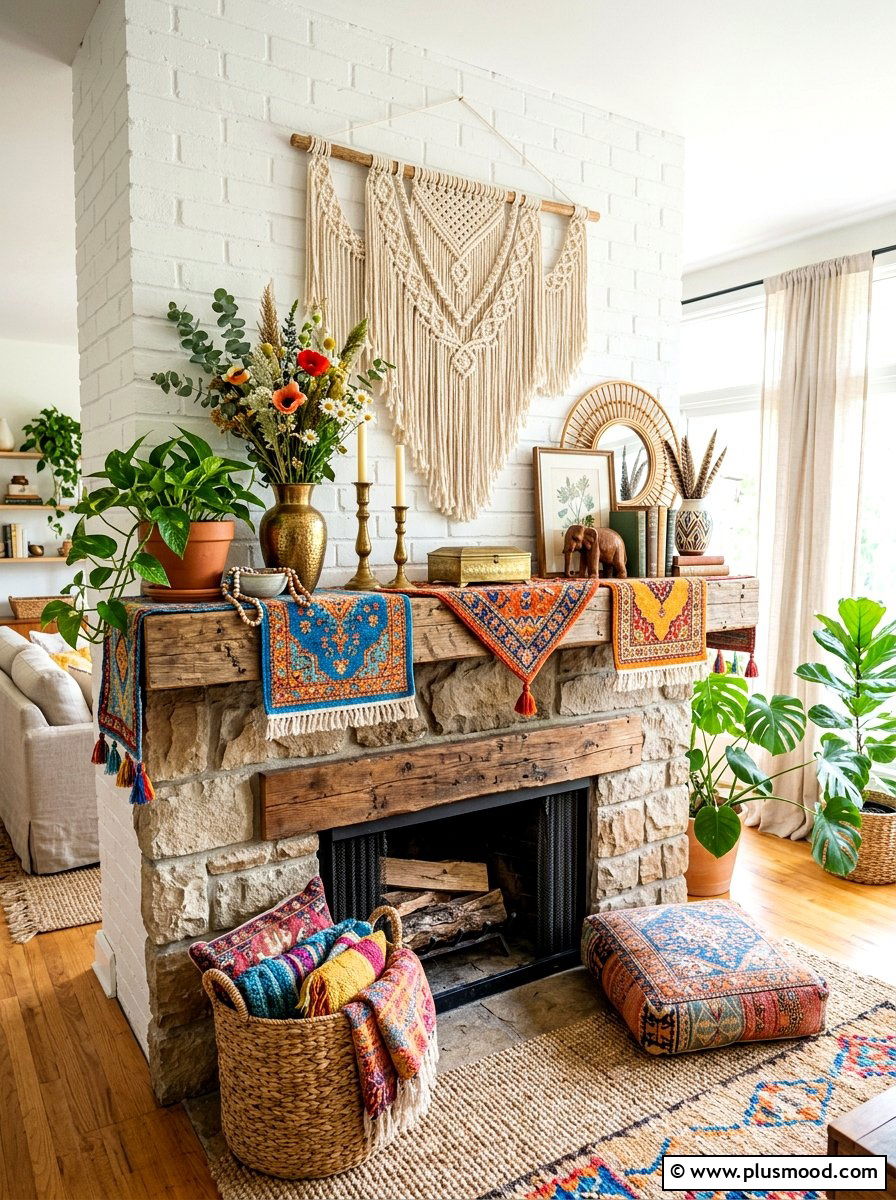 Boho Summer Mantel - 25 summer mantel ideas for living room